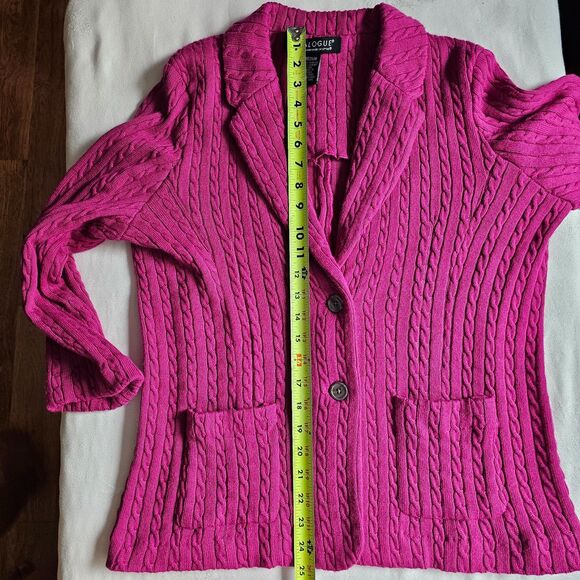 Dialogue Wool Blend Fuschia Pink Cable Knit Blazer Sweater sz M - Picture 6 of 9